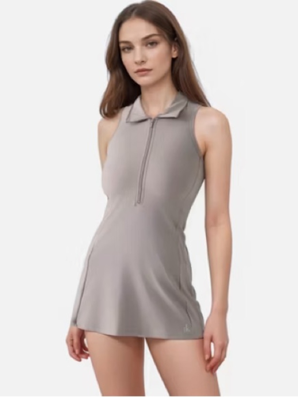 NWT Anna-Kaci Sleeveless Zip-Front Dress in Taupe